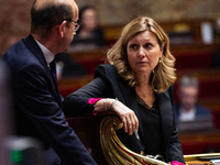 In Paris, France, on March 12, 2024, Yael Braun-Pivet, President of the French National Assembly, is participating in the debate session at...