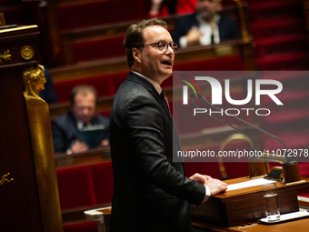 In Paris, France, on March 12, 2024, Sylvain Maillard, deputy of the Renaissance group, is speaking at the National Assembly about the Franc...