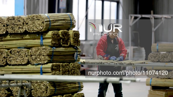 A worker is working on a production line in a craft company's workshop in Liuzhou, China, on March 10, 2024. 