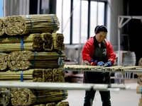 A worker is working on a production line in a craft company's workshop in Liuzhou, China, on March 10, 2024. (