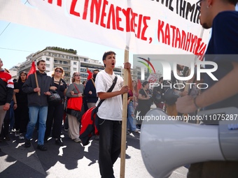 Demonstrators attend a protest held by 
student associations and educational unions against the bill for the establishment of private unive...