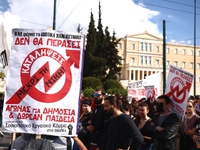 Demonstrators attend a protest held by 
student associations and educational unions against the bill for the establishment of private unive...