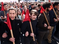 Demonstrators attend a protest held by 
student associations and educational unions against the bill for the establishment of private unive...