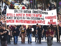 Demonstrators attend a protest held by 
student associations and educational unions against the bill for the establishment of private unive...