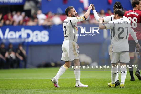 Daniel Carvajal right-back of Real Madrid and Spain celebrates after scoring his sides first goal during the LaLiga EA Sports match between...