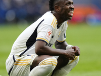 Vinicius Junior left winger of Real Madrid and Brazil lament a failed occasion during the LaLiga EA Sports match between CA Osasuna and Real...
