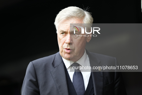 Carlo Ancelotti head coach of Real Madrid during the LaLiga EA Sports match between CA Osasuna and Real Madrid CF at Estadio El Sadar on Mar...