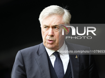 Carlo Ancelotti head coach of Real Madrid during the LaLiga EA Sports match between CA Osasuna and Real Madrid CF at Estadio El Sadar on Mar...