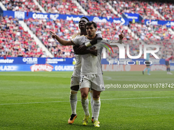 Brahim Diaz attacking midfield of Real Madrid and Spain celebrates after scoring his sides first goal during the LaLiga EA Sports match betw...