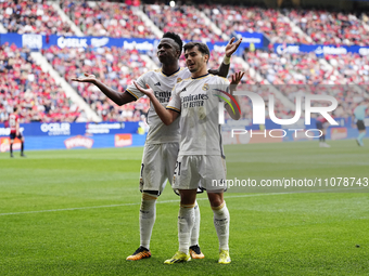 Brahim Diaz attacking midfield of Real Madrid and Spain celebrates after scoring his sides first goal during the LaLiga EA Sports match betw...