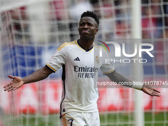 Vinicius Junior left winger of Real Madrid and Brazil celebrates after scoring his sides second goal during the LaLiga EA Sports match betwe...