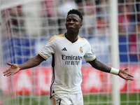 Vinicius Junior left winger of Real Madrid and Brazil celebrates after scoring his sides second goal during the LaLiga EA Sports match betwe...