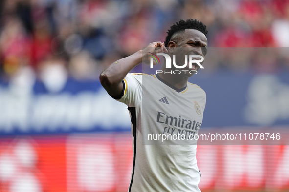 Vinicius Junior left winger of Real Madrid and Brazil celebrates after scoring his sides second goal during the LaLiga EA Sports match betwe...