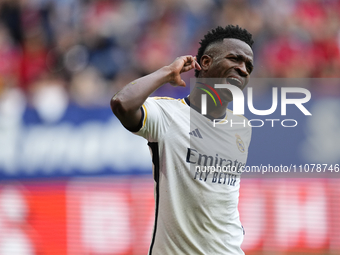 Vinicius Junior left winger of Real Madrid and Brazil celebrates after scoring his sides second goal during the LaLiga EA Sports match betwe...