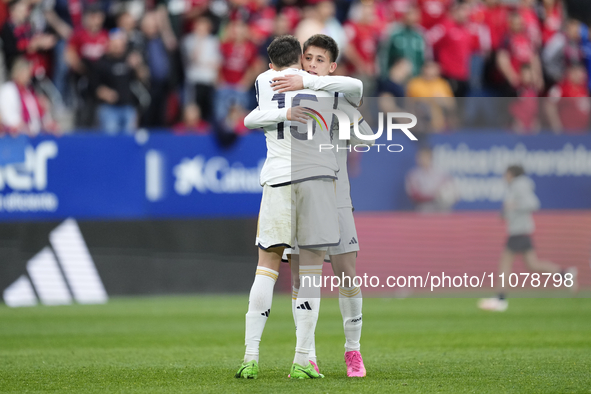 PAMPLONA, SPAIN - MARCH 16:Arda Guler attacking midfield of Real Madrid and Turkey and Federico Valverde central midfield of Real Madrid and...