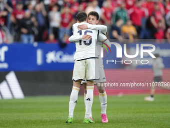 PAMPLONA, SPAIN - MARCH 16:Arda Guler attacking midfield of Real Madrid and Turkey and Federico Valverde central midfield of Real Madrid and...