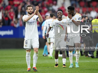 Vinicius Junior left winger of Real Madrid and Brazil celebrates victory after during the LaLiga EA Sports match between CA Osasuna and Real...