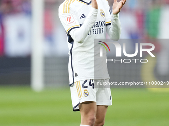 Arda Guler attacking midfield of Real Madrid and Turkey celebrates victory after the LaLiga EA Sports match between CA Osasuna and Real Madr...