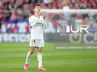 Arda Guler attacking midfield of Real Madrid and Turkey celebrates victory after the LaLiga EA Sports match between CA Osasuna and Real Madr...