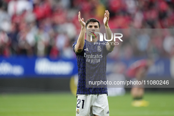 Brahim Diaz attacking midfield of Real Madrid and Spain celebrates victory after the LaLiga EA Sports match between CA Osasuna and Real Madr...