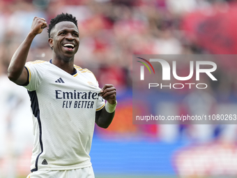 Vinicius Junior left winger of Real Madrid and Brazil celebrates after scoring his sides second goal during the LaLiga EA Sports match betwe...