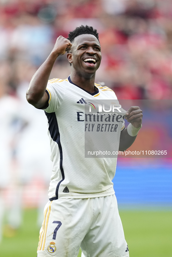 Vinicius Junior left winger of Real Madrid and Brazil celebrates after scoring his sides second goal during the LaLiga EA Sports match betwe...