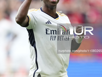 Vinicius Junior left winger of Real Madrid and Brazil celebrates after scoring his sides second goal during the LaLiga EA Sports match betwe...