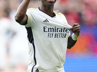 Vinicius Junior left winger of Real Madrid and Brazil celebrates after scoring his sides second goal during the LaLiga EA Sports match betwe...