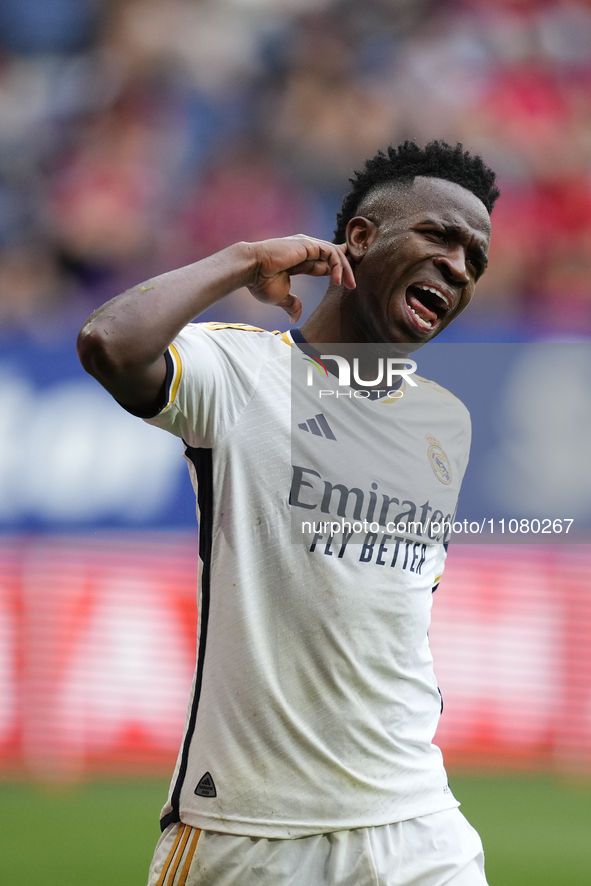 Vinicius Junior left winger of Real Madrid and Brazil celebrates after scoring his sides second goal during the LaLiga EA Sports match betwe...