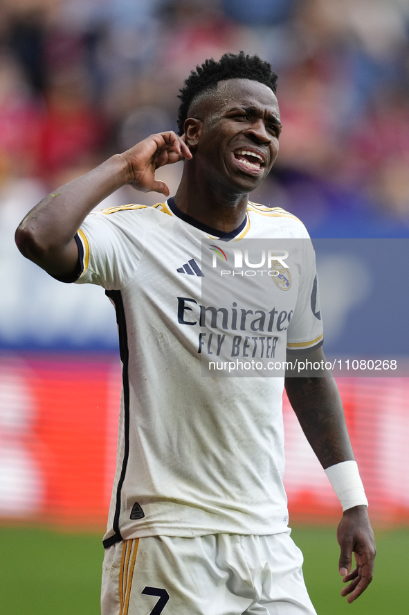 Vinicius Junior left winger of Real Madrid and Brazil celebrates after scoring his sides second goal during the LaLiga EA Sports match betwe...