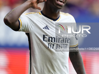 Vinicius Junior left winger of Real Madrid and Brazil celebrates after scoring his sides second goal during the LaLiga EA Sports match betwe...