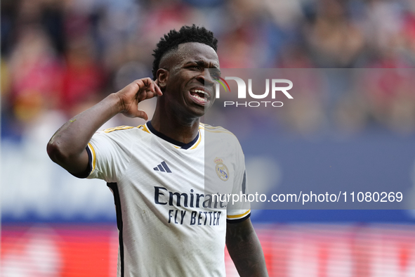 Vinicius Junior left winger of Real Madrid and Brazil celebrates after scoring his sides second goal during the LaLiga EA Sports match betwe...