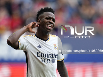 Vinicius Junior left winger of Real Madrid and Brazil celebrates after scoring his sides second goal during the LaLiga EA Sports match betwe...