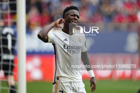 Vinicius Junior left winger of Real Madrid and Brazil celebrates after scoring his sides second goal during the LaLiga EA Sports match betwe...