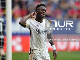 Vinicius Junior left winger of Real Madrid and Brazil celebrates after scoring his sides second goal during the LaLiga EA Sports match betwe...