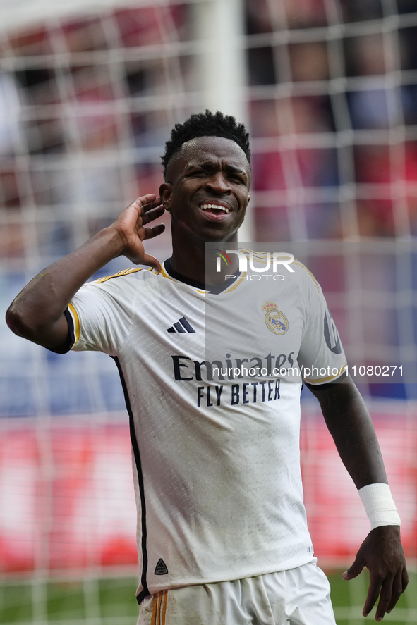 Vinicius Junior left winger of Real Madrid and Brazil celebrates after scoring his sides second goal during the LaLiga EA Sports match betwe...