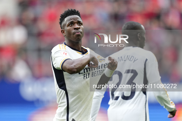 Vinicius Junior left winger of Real Madrid and Brazil celebrates after scoring his sides second goal during the LaLiga EA Sports match betwe...