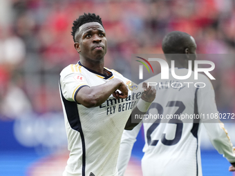 Vinicius Junior left winger of Real Madrid and Brazil celebrates after scoring his sides second goal during the LaLiga EA Sports match betwe...