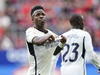 Vinicius Junior left winger of Real Madrid and Brazil celebrates after scoring his sides second goal during the LaLiga EA Sports match betwe...