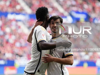 Brahim Diaz attacking midfield of Real Madrid and Spain celebrates after scoring his sides first goal during the LaLiga EA Sports match betw...