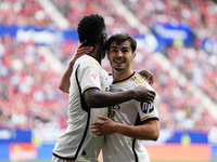 Brahim Diaz attacking midfield of Real Madrid and Spain celebrates after scoring his sides first goal during the LaLiga EA Sports match betw...