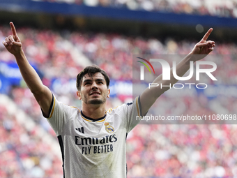 Brahim Diaz attacking midfield of Real Madrid and Spain celebrates after scoring his sides first goal during the LaLiga EA Sports match betw...