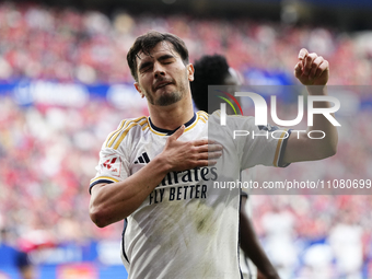 Brahim Diaz attacking midfield of Real Madrid and Spain celebrates after scoring his sides first goal during the LaLiga EA Sports match betw...