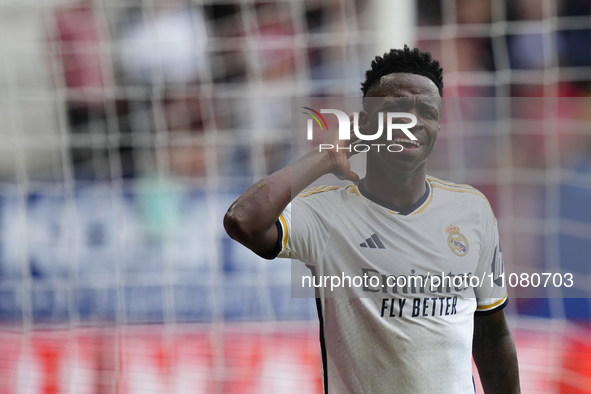 Vinicius Junior left winger of Real Madrid and Brazil celebrates after scoring his sides second goal during the LaLiga EA Sports match betwe...