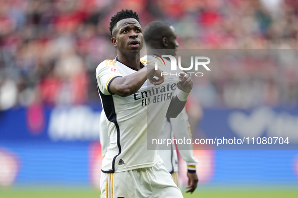 Vinicius Junior left winger of Real Madrid and Brazil celebrates after scoring his sides second goal during the LaLiga EA Sports match betwe...