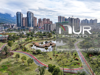 An aerial photo is showing the ''pocket park'' in the north of Guang'an City, Sichuan Province, China, on March 18, 2024. (