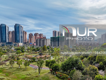 An aerial photo is showing the ''pocket park'' in the north of Guang'an City, Sichuan Province, China, on March 18, 2024. (