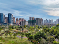 An aerial photo is showing the ''pocket park'' in the north of Guang'an City, Sichuan Province, China, on March 18, 2024. (