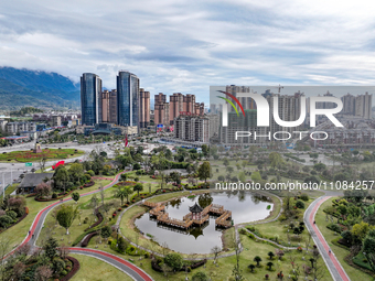 An aerial photo is showing the ''pocket park'' in the north of Guang'an City, Sichuan Province, China, on March 18, 2024. (