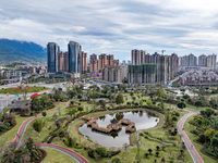 An aerial photo is showing the ''pocket park'' in the north of Guang'an City, Sichuan Province, China, on March 18, 2024. (